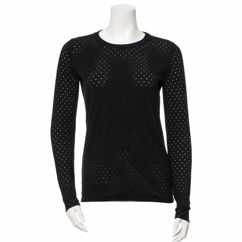 Acne Studios Perforated Crew Neck Top Black Size M | Long Sleeve Polyamide Knit